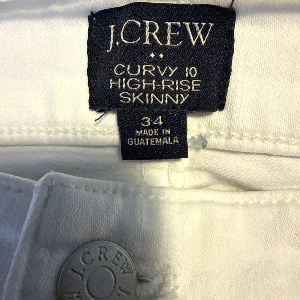 J Crew Curvy 10 High Rise Skinny Size 34 White Jeans Stretch